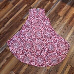 Seven Islands Red & White Sleeveless Floral Midi A-line Vneck Dress Flowy Medium